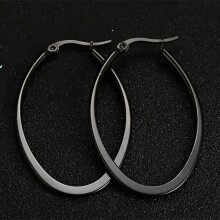 Brincos de argola oval grande em aço inoxidável preto, joias femininas para festas, antialérgicos.