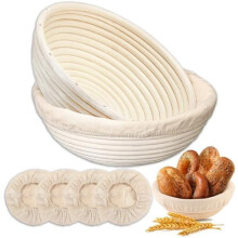 Banneton Bread Proofing Basket Set of 2 (9" Round) – Natural Rattan with 4 Linen Liners – Compatible with Sourdough Baking