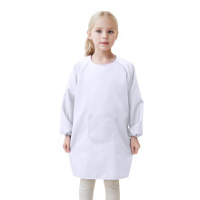 Effen wit, meisjesschort met lange mouwen en zakje, geschikt voor tekenen en schilderen, 2-4 jaar – perfect voor tekenen en schilderen.