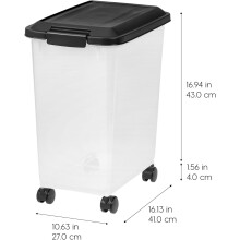 IRIS USA Koiranruokasäilytysrasia (2 kpl), 13,6 kg/kpl, ilmatiivis, pyörillä, yhdellä kädellä avattava, BPA-vapaa, kirkas/musta