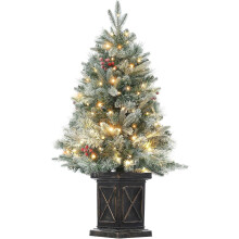 Sapin de Noël artificiel floqué neige pré-illuminé de 1,37 m (4,5 pi) avec 108 lumières LED, sapin de Noël en pot pour la décoration