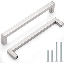 Lot de 20 poignées carrées pour meubles, acier inoxydable nickelé brossé, entraxe de 192 mm (7,6 po), quincaillerie moderne