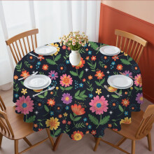 Pioneer Flower Floral Print Pattern Round Tablecloth 60 X 60 Inch, Wrinkle Resistant Wipeable Table Cloth for Kitchen Dining Picnic Patio Party