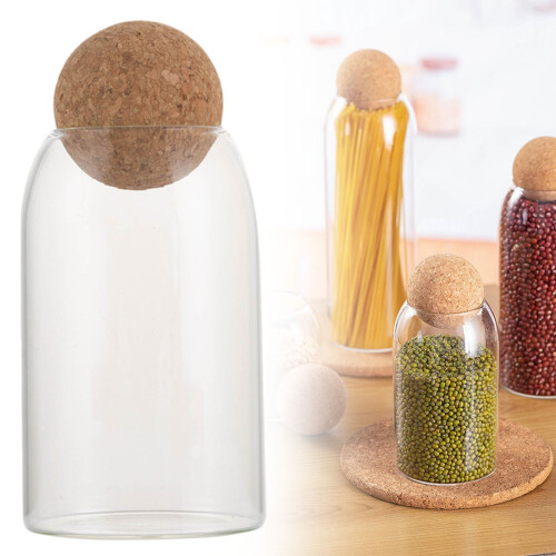 Γυάλινο βάζο αποθήκευσης 1000ml με φελλό και αεροστεγές ξύλινο καπάκι – Οργανωτής