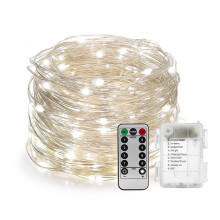33ft LED String Lights - 100 LED Waterproof Fairy Lights with Remote, 8 Modes, Battery Powered for Garden, Wedding, Patio (White)