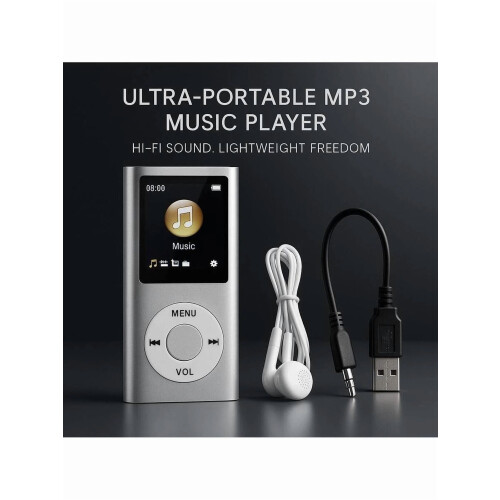 Reprodutor de MP3 premium com som sem perdas, tela LCD de 1,8 polegadas e