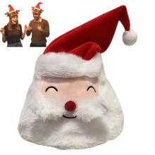 Cappello natalizio interattivo in peluche con musica, alimentato a batterie, taglia regolabile, compatibile con Babbo Natale A