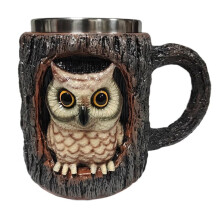 Handmade Tree Hole Mug with Raccoon Owl Design, Ceramic Coffee Cup for Home Use, Unique Gift and Daily Drinking