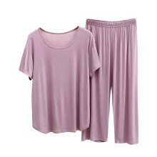 Naisten modaalinen pyjama-setti, lyhythihainen, pyöreä kaula-aukkoinen toppi, caprihousut, yöasut, oloasut, pehmeät ja mukavat, M-XL, useita