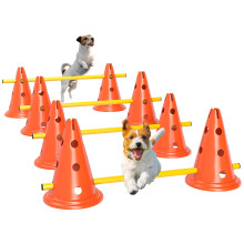 PawHut Dog Agility Equipment Set, Portable Pet Jump Training Kit for Eight Cones, Eight Poles with Carry Bag, Four-Piece Adjustable Height Jumping Ob