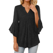 Top de lentejuelas de manga larga para mujer, estilo carnaval, ideal para vacaciones. Blusa de moda con cuello redondo holgado, elegante y casual,