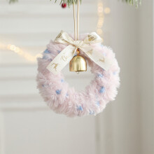 Guirlanda de Natal de Pelúcia Rosa - Laço de Fita e Sinos, 12 cm, Decoração de Veludo para Janela