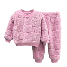 Toddler Girls Fleece Pajama Sets Winter Warm Plaid Loungewear Long Sleeve Round Neck Thermal Sweater Long Pants with Pocket Two-piece Set Pink