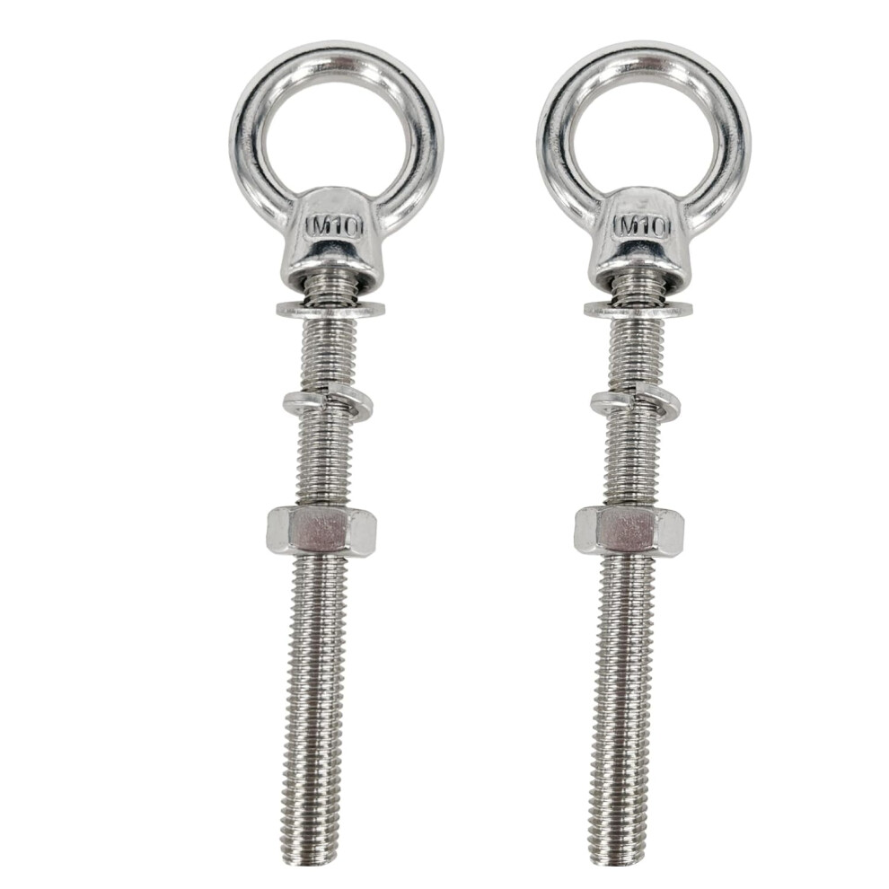 2-Pack M10 316 Ss Eye Bolts, 3/8"5", With Nuts & Washers, Heavy-Duty Lifting Rings For Wire Rope & Rigging Â Compatible With Standard Hardware 9149926195108