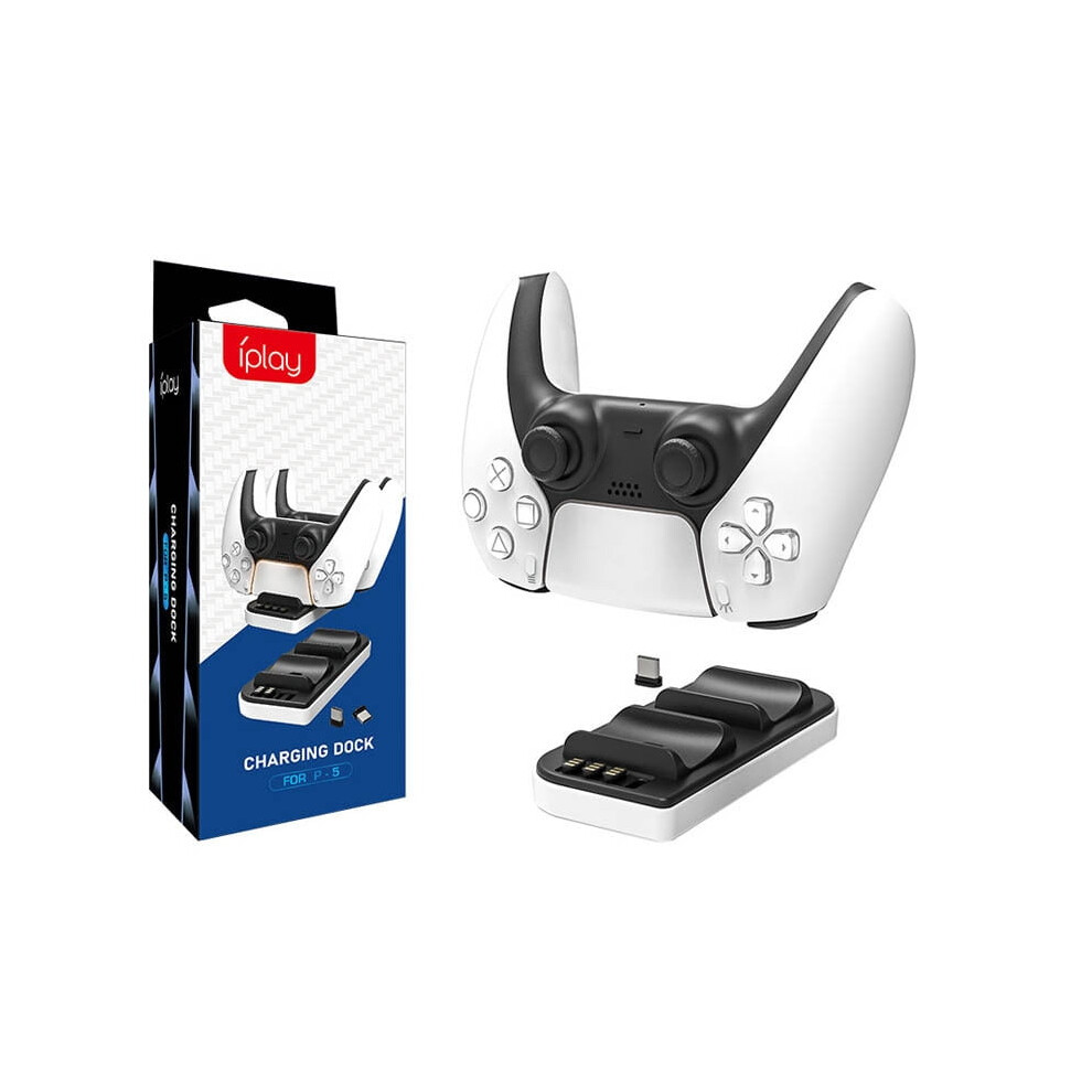 Dual Charging Station For Ps5 Controllers W/ Usb-C Adapter – Fast Dock For Dualsense & Dualsense Edge, Led Indicators, Overcharge Protection | 9450273776965