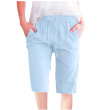 Shorts femininos casuais de cor sólida, cintura elástica, modelagem reta e solta, pernas largas, com bolso, tamanhos P a 3XG.