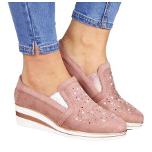 Γυναικεία σουέτ loafers με πλατφόρμα - Loafers με slip-on, χαμηλοκάβαλα mesh wedge, αναπνεύσιμα