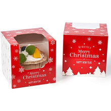 Boîtes à cupcakes de Noël (50 pièces), rouges et blanches, avec insert sapin et fenêtre – Emballage pour muffins, décorations et bombes de