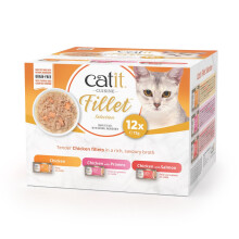 Catit Cuisine Fillet, Chicken Fillet Variety Pack in Broth, Grain Free Wet Cat Food for Adult Cats, High Meat Tinned Cat Food in Broth