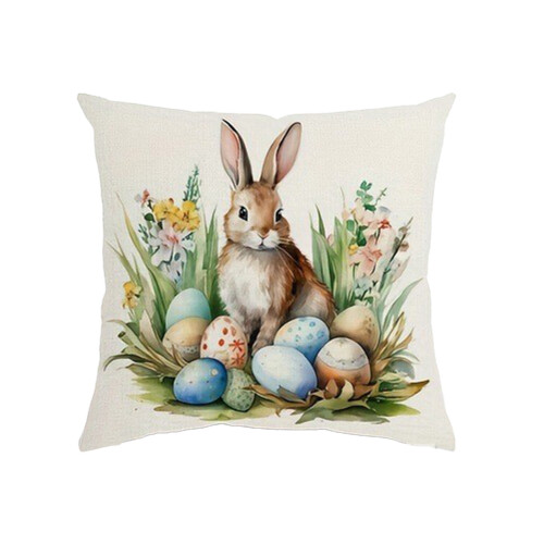 Linnen kussensloop met paashaasprint, 18x18 inch