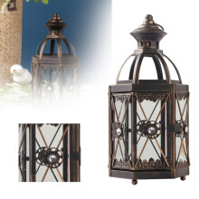 Vintage Iron Moroccan Candle Lantern, 10x26.5cm Black – Indoor/Outdoor Decor, Glass Panels, Tabletop or Hanging, Compatible with Standard Candles