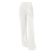 Girls' Uniform Pants, Solid Color Elastic High Waist Button Straight Trousers, Compatible with School Uniforms, White, 5-6 Years