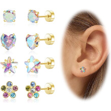 Hypoallergenic Surgical Steel Flat Back Earrings Set 4pcs