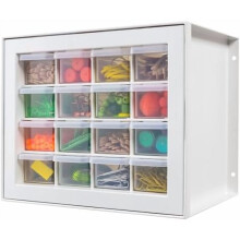 16-Drawer Small Parts Organizer for Screws, Nuts, Bolts, Art Supplies & Drink Packets – White, compatible with standard craft cabinets