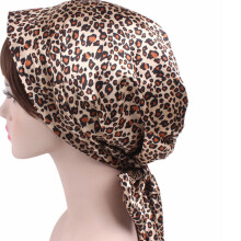 Fillteán Clúdaigh le Bogha Priontáilte le Cochall agus Turban Síneadh le Hata Gruaige, Scairf Chemo (Leopard)