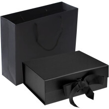 Coffret cadeau magnétique de luxe noir RUIFYRAY avec couvercle, rubans et sac (24 x 18 x 8 cm), idéal pour Noël, le Nouvel An, un mariage ou un
