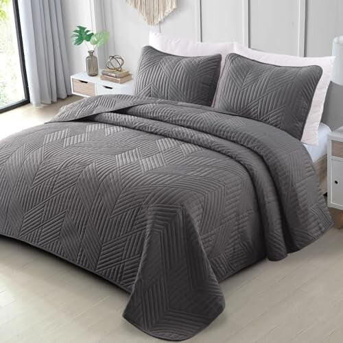 Graues, ultraschallgeprägtes Steppdecken-Set (Queen-Size)