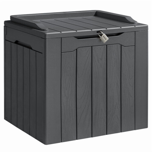 Utendørs terrasseboks i harpiks, grå, 31 gallon med sete