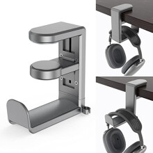Suporte giratório para fones de ouvido - Suporte para fone de ouvido para jogos de PC EURPMASK, suporte ajustável com fixação por grampo, giro de