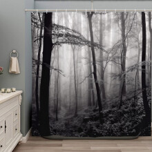 Κουρτίνα ντους Misty Forest, μαύρη, λευκή, ομιχλώδης, φύση, τοπίο, γκρι, φαντασία, ομίχλη,