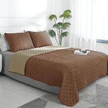 King Size Reversible Quilt Set (1 Quilt + 2 Shams), Soft Water-Resistant Microfiber, Stain-Resistant, Brown/Beige