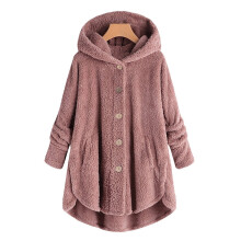 Cappotti invernali da donna, taglie forti, top in peluche con bottoni, cardigan ampio con cappuccio in lana, giacca casual in peluche, capospalla