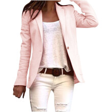 Blazer da donna casual a maniche lunghe, completo da lavoro aperto sul davanti, taglie forti, blazer da ufficio con tasche, giacca slim tinta unita,