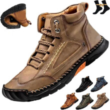 Olveros Boots for Men – Comfortable Leather Walking & Hiking Sneakers with Arch Support, Non-Slip, Wide Toe, Compatible with Outdoor Use