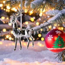 Enfeites de rena transparentes e brilhantes para pendurar, em acrílico, para árvore de Natal e decoração de casa – Compatível com 2025