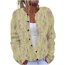 Damen-Strickcardigan mit Karomuster, Rundhalsausschnitt, langen, schmal zulaufenden Bündchen, lockeren, übergroßen Knöpfen, weichem, bequemem