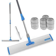 Microfiber Wet Mops 24 in Heavy Duty Flat Floor Mop Adjustable Handle with 4 Washable Mop Clothes