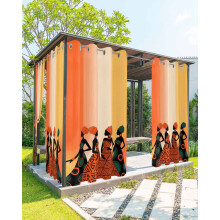 Black Boho Outdoor Curtains for Patio, African SW Style, Orange/Yellow, Grommet, Waterproof, 54"x95", 1 Panel, compatible with standard rods
