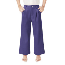 Jenteuniformbukser for barn, pene bukser med høy midje, rette ben, avslappede bukser til tenåringsjenter (lilla, 7-8 år)