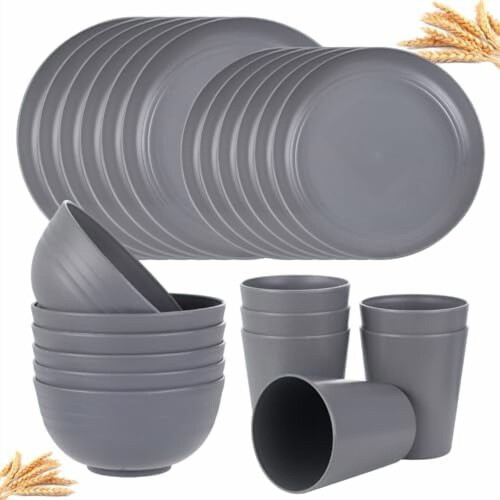 Wheat Straw Dinnerware Set 24-Piece Pink
