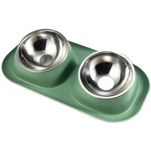 PETIMI kattskål, små hundskålar, kattmatskål med 2 avtagbara matskålar i rostfritt stål, lämplig för små och medelstora husdjur (grön)