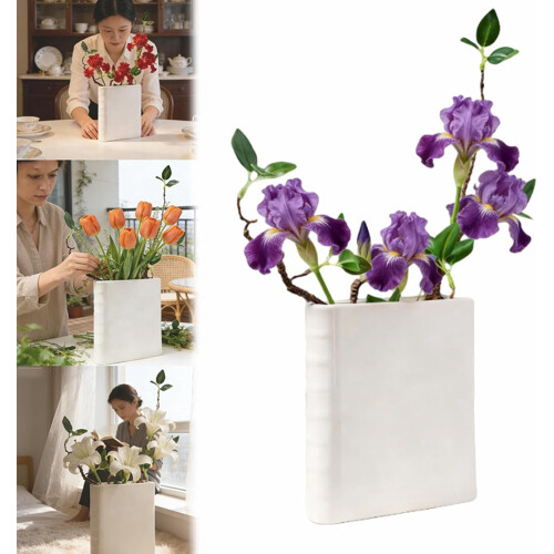White Blank Book Vase for Flowers 5.77in