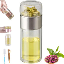 Bouteille infuseur à thé Alivefuser, 3 en 1, en verre double paroi avec filtre et couvercle, portable pour le thé en vrac – Idéale pour les