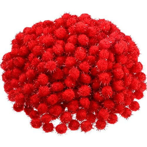 1000 rode glitterpompons 1,2–1,5 cm