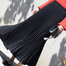 Gonna lunga midi elegante a pieghe da donna, tinta unita, nera, taglia unica
