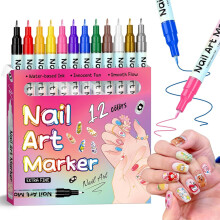 Waterproof Quick-Dry Nail Art Pen Set, 0.5mm Precision Tip, DIY Nail Drawing Liner Markers(12 Color)